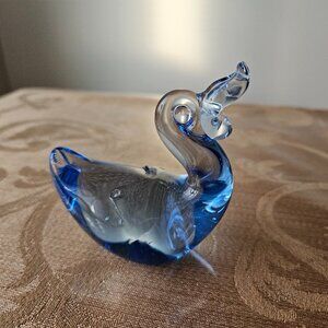 Vintage Blue Glass Duck Paperweight